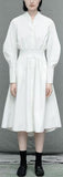 Fitted-Waist Midi Shirt-Dress, White