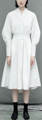 Fitted-Waist Midi Shirt-Dress, White