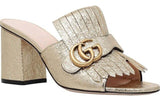 GG Marmont Metallic Crackle-Leather Mules, Gold or Silver - DESIGNER INSPIRED FASHIONS