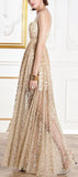 Gold Embroidered Sleeveless Formal Gown - DESIGNER INSPIRED FASHIONS
