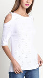 Cold-Shoulder Knit Top, White - DESIGNER INSPIRED FASHIONS