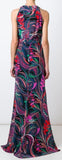 Long Printed Halter Jersey Silk Dress - DESIGNER INSPIRED FASHIONS