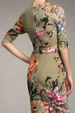 Floral Abstract Print V-Neck Ruched Jersey Dress-Multi Color - DESIGNER INSPIRED FASHIONS