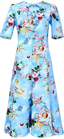 Blue Cupid Print Knee-Length Dress