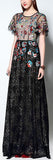 Floral Embellished Long Lace Maxi Dress in Black - DESIGNER INSPIRED FASHIONS