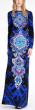 'Suzani' Motif Printed Long Gown in Blue - DESIGNER INSPIRED FASHIONS