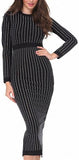 'Lauren' Vertical Rhinestone Embellished Black Midi Bandage Dress - DESIGNER INSPIRED FASHIONS