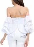 Off-Shoulder Tiered-Peplum Top in White, Black, Blue or Red - DESIGNER INSPIRED FASHIONS
