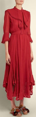 Ruffle-Trimmed Handkerchief-Hem Dress