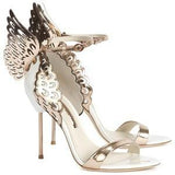 'Evangeline' Angel Wing Sandals-White & Gold - DESIGNER INSPIRED FASHIONS