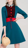 Belted Color-Contrast Mini Dress