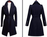 Belted Navy Wool Coat - DESIGNER INSPIRED FASHIONS