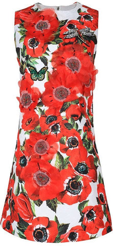 Floral Appliques Embellished Mini Dress