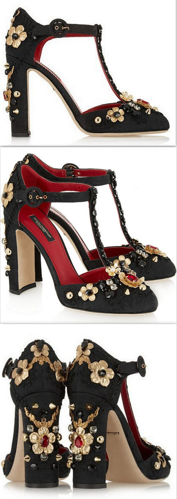 Embellished Brocade Mary Jane Pumps - DESIGNER INSPIRED FASHIONS