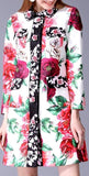 Rose-Embellished Printed Coat