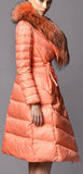 Puffer Coat with Removable Fur Collar, Peach/Orange