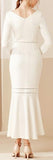 Long Fluted-Hem Dress - Cream or Black - DESIGNER INSPIRED FASHIONS