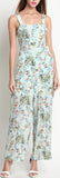 Floral-Printed Blue Silk Jumpsuit