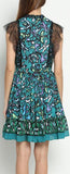 Printed Lace-Sleeve Fit & Flare Mini Dress