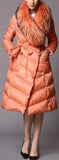 Puffer Coat with Removable Fur Collar, Peach/Orange