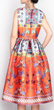 Printed Sleeveless A-Line Dress - Orange - DESIGNER INSPIRED FASHIONS