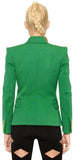 Double-Breasted Gold Button Twill Blazer, Green - DESIGNER INSPIRED FASHIONS