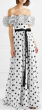 Ruffled Off-the-Shoulder Polka-Dot Dress