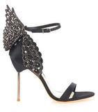 'Evangeline' Angel Wing Sandals-Black - DESIGNER INSPIRED FASHIONS