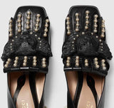 Leather Studded Mid-Heel Loafer