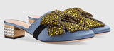 Satin Slipper with Crystal Bow, Blue - DESIGNER INSPIRED FASHIONS