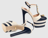 Studded Striped-Leather Platform Pump-Black - DESIGNER INSPIRED FASHIONS