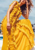 'Ambra' V-Neck Cap-Sleeve Layered Ruffle Maxi Dress | DESIGNER INSPIRED FASHIONS