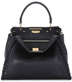 Peekaboo Medium Stitch Threading Satchel Bag - (Black, Cognac, Purple) - DESIGNER INSPIRED FASHIONS