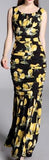 Lemon Print Long Ruched Sleeveless Gown - DESIGNER INSPIRED FASHIONS