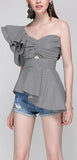'MarÌ_a De M̬dici' Asymmetrical Peplum Gingham Top - DESIGNER INSPIRED FASHIONS