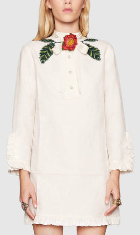 Leaf Embroidered Ruffle Dress - DESIGNER INSPIRED FASHIONS
