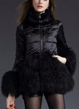 Short Puffer Down Coat with Sheep Wool/Fur, Black