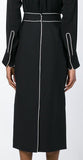 Black with White Piping Silk Blouse & Skirt Set - DESIGNER INSPIRED FASHIONS