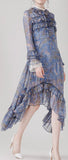 Printed Asymmetric Ruffled Dress - Oatmeal or Blue - DESIGNER INSPIRED FASHIONS