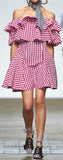 Off-the-Shoulder Gingham Dress - DESIGNER INSPIRED FASHIONS