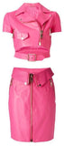 Faux-Leather Zip Top & Skirt Set in Pink - DESIGNER INSPIRED FASHIONS