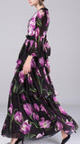 Black Floral Printed Gown - DESIGNER INSPIRED FASHIONS