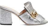 GG Marmont Metallic Crackle-Leather Mules, Gold or Silver - DESIGNER INSPIRED FASHIONS