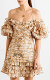 Off-the-Shoulder Printed Linen and Silk-Blend Mini Dress