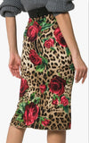 Jungle and Floral Print Pencil Skirt