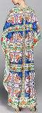 Majolica Print Multicolored Kaftan Dress - DESIGNER INSPIRED FASHIONS