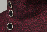 Side Embellished-Button Wool-Blend Coat, Wine Red
