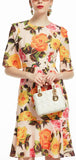 Multicolored Rose Fluted-Hem Dress