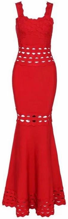 'Renata' Long Red Cut-Out Bandage Dress - DESIGNER INSPIRED FASHIONS