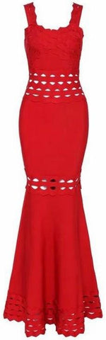 'Renata' Long Red Cut-Out Bandage Dress - DESIGNER INSPIRED FASHIONS